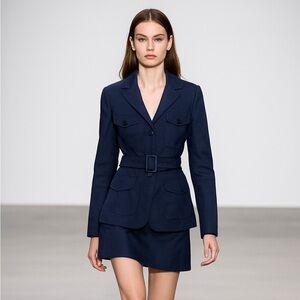 Prada 100% silk belted blazer jacket in navy blue